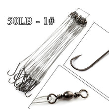Load image into Gallery viewer, FTK 20pcs 12-25cm Steel Wire Leader Fishing Line Rig With Hook Swivel Leadcore Fishing Leash 20-80LB Leashes For Fishing