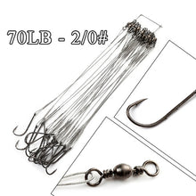 Load image into Gallery viewer, FTK 20pcs 12-25cm Steel Wire Leader Fishing Line Rig With Hook Swivel Leadcore Fishing Leash 20-80LB Leashes For Fishing