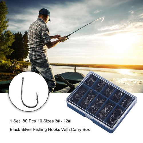 80pcs Fishing Bait Hooks 10 Sizes With Carry Box High Carbon Steel Fishing Hooks Overturned Hooks For Fly Fishing Accessories
