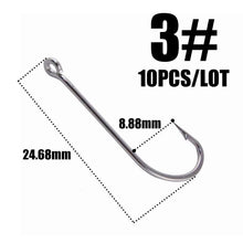 Load image into Gallery viewer, 10pcs 50286 Sea Hook Pint Hook with Eyes Stainless black Big Extra Long Shank Fishing Hooks  owner