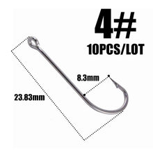 Load image into Gallery viewer, 10pcs 50286 Sea Hook Pint Hook with Eyes Stainless black Big Extra Long Shank Fishing Hooks  owner