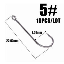 Load image into Gallery viewer, 10pcs 50286 Sea Hook Pint Hook with Eyes Stainless black Big Extra Long Shank Fishing Hooks  owner