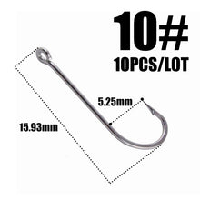 Load image into Gallery viewer, 10pcs 50286 Sea Hook Pint Hook with Eyes Stainless black Big Extra Long Shank Fishing Hooks  owner