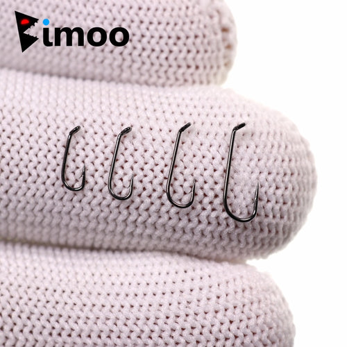 Bimoo 50pcs Fly Fishing Dry Fly Hook 2X Standard Wire Nymph Hook Black Nickel Finish Fly Tying Material Sizes 14 16 18 20 22