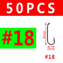 Load image into Gallery viewer, Bimoo 50pcs Fly Fishing Dry Fly Hook 2X Standard Wire Nymph Hook Black Nickel Finish Fly Tying Material Sizes 14 16 18 20 22