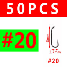 Load image into Gallery viewer, Bimoo 50pcs Fly Fishing Dry Fly Hook 2X Standard Wire Nymph Hook Black Nickel Finish Fly Tying Material Sizes 14 16 18 20 22