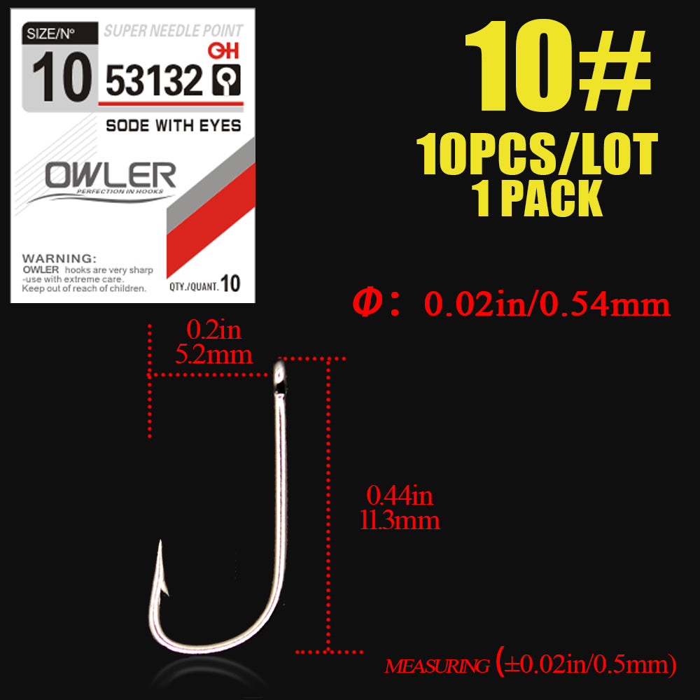 10pcs Fishing Hook SODE with eyes  Barbed Fishhook Bent Fly Fishing Tackle hook AD Sharp Ringed Carp Hook GAC
