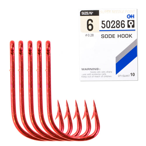 FISH KING High Carbon Steel Red Paint Sode Fishing Hooks Bent Barbed Size #6-#14 Ringed Carp Fly Hook With Eyes for saltwater