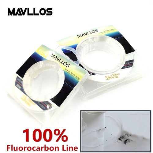 Mavllos 50m Ture 100% Fluorocarbon Fishing Line Sink Monofilament Fluorocarbon Line Carbon Fiber Leader Fishing Line Invisible