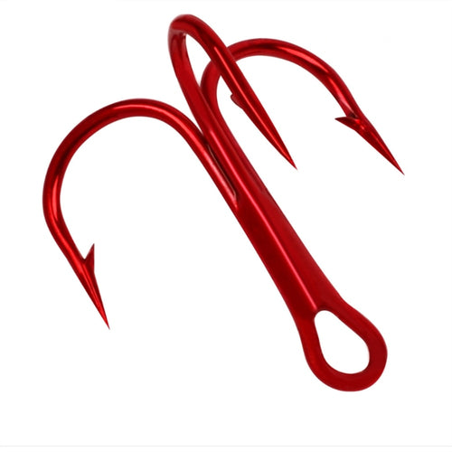 10Pcs/lot Three Hook Red Nickel Color Fishhook 2/4/8/10# Fishing Hook High Carbon Steel Treble Hooks Fishing tackle