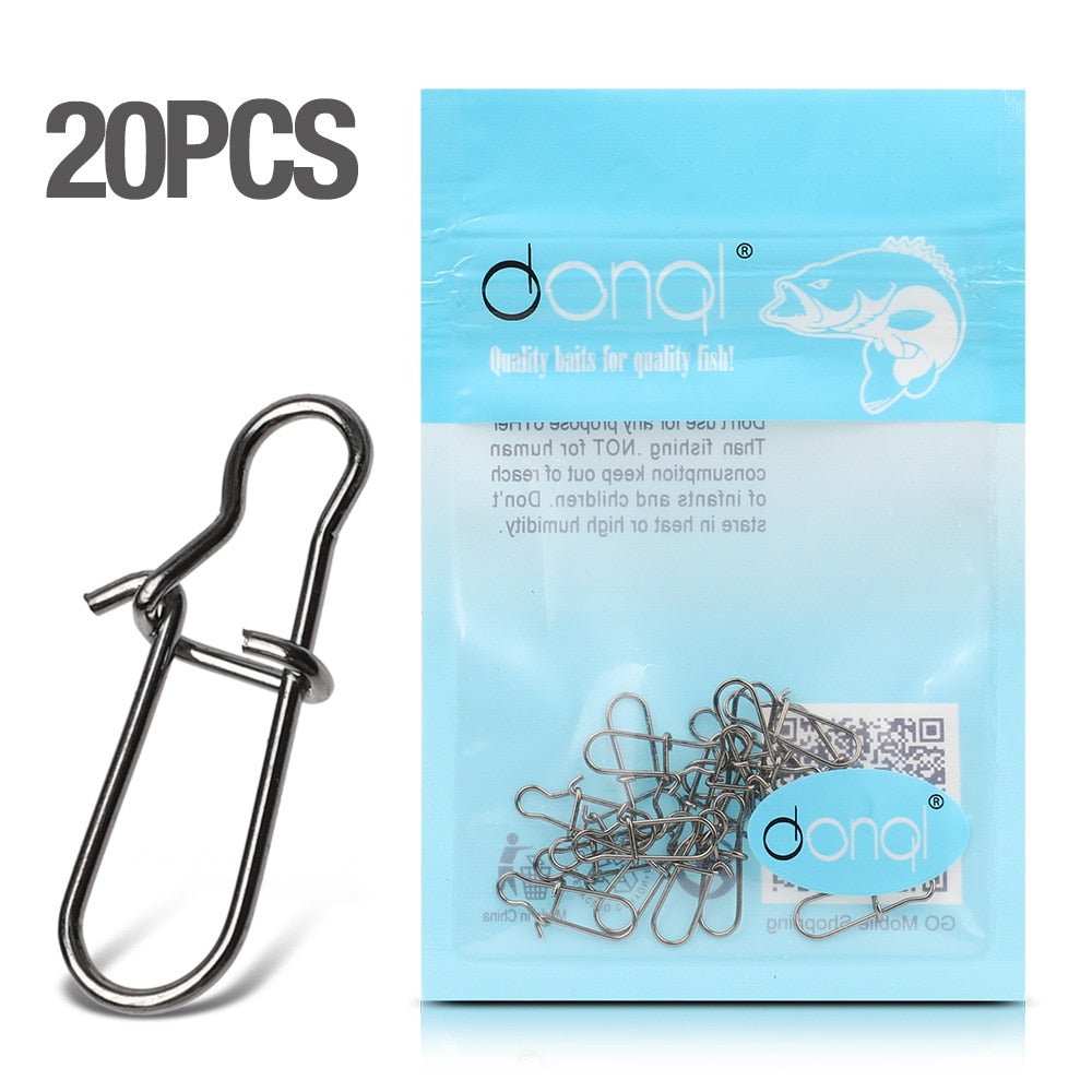 DONQL 20/50/100Pcs Stainless Steel Fishing Snaps Connector Fishing Hook Line Fast Clip Lock Swivel Solid Connector Safety Snaps