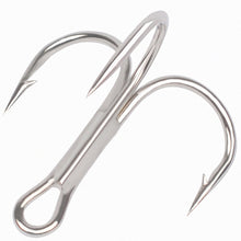 Load image into Gallery viewer, 50pcs Treble Fishing Hook High Carbon Treble Hooks Super Sharp Solid 2/4/6/8/10/12/14# Triple Barbed Steel Fishhooks Pike Tackle