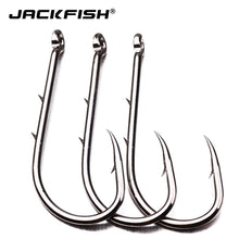 Load image into Gallery viewer, JACKFISH #6-#6/0 Fishing Hook 50pcs Pesca barbed hook Baitholder Black Color Jig Big Hook Sliced Shank High Carbon Steel Hooks