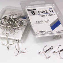 Load image into Gallery viewer, 15pcs/box 5002 owner Treble hooks Silver Size 1/2/4/6/8/10/12/14#  Bait Fishing Tackle Round Bend  For Pike Bass