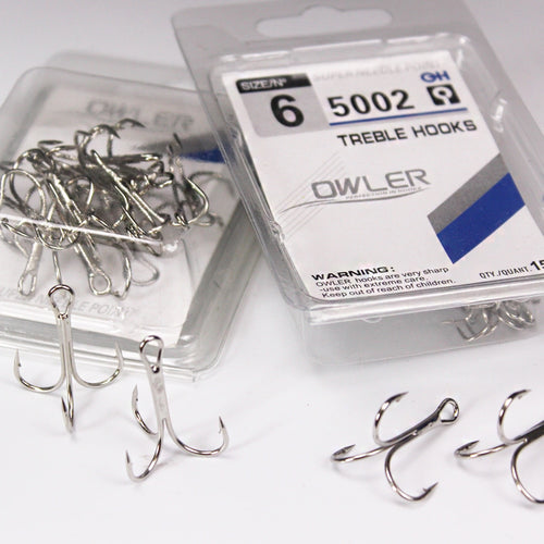 15pcs/box 5002 owner Treble hooks Silver Size 1/2/4/6/8/10/12/14#  Bait Fishing Tackle Round Bend  For Pike Bass