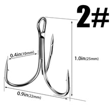 Load image into Gallery viewer, 15pcs/box 5002 owner Treble hooks Silver Size 1/2/4/6/8/10/12/14#  Bait Fishing Tackle Round Bend  For Pike Bass
