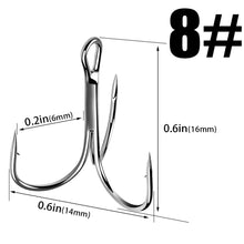 Load image into Gallery viewer, 15pcs/box 5002 owner Treble hooks Silver Size 1/2/4/6/8/10/12/14#  Bait Fishing Tackle Round Bend  For Pike Bass