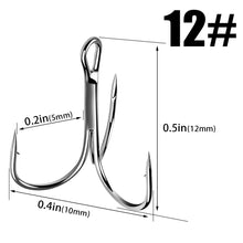 Load image into Gallery viewer, 15pcs/box 5002 owner Treble hooks Silver Size 1/2/4/6/8/10/12/14#  Bait Fishing Tackle Round Bend  For Pike Bass