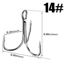 Load image into Gallery viewer, 15pcs/box 5002 owner Treble hooks Silver Size 1/2/4/6/8/10/12/14#  Bait Fishing Tackle Round Bend  For Pike Bass