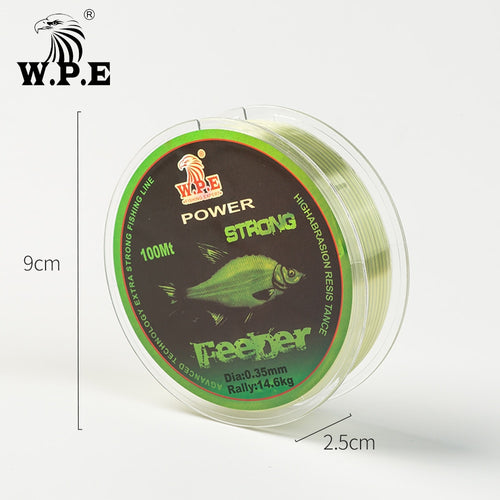 W.P.E FeeDer Nylon Fishing Line 100m 0.20mm-0.60mm Super Strong Monofilament 6.02-37kg Carp Fish Main Line Fishing Accessories