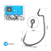 Load image into Gallery viewer, DONQL 10pcs/ Set Fishing Hook Carbon Steel Wide Crank Offset Fishhook For Soft Worm Lure 5/0#-1# Bass Barbed Carp Fishing Hooks