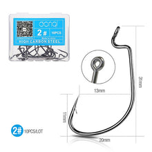 Load image into Gallery viewer, DONQL 10pcs/ Set Fishing Hook Carbon Steel Wide Crank Offset Fishhook For Soft Worm Lure 5/0#-1# Bass Barbed Carp Fishing Hooks