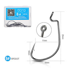 Load image into Gallery viewer, DONQL 10pcs/ Set Fishing Hook Carbon Steel Wide Crank Offset Fishhook For Soft Worm Lure 5/0#-1# Bass Barbed Carp Fishing Hooks
