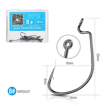 Load image into Gallery viewer, DONQL 10pcs/ Set Fishing Hook Carbon Steel Wide Crank Offset Fishhook For Soft Worm Lure 5/0#-1# Bass Barbed Carp Fishing Hooks