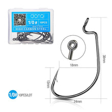 Load image into Gallery viewer, DONQL 10pcs/ Set Fishing Hook Carbon Steel Wide Crank Offset Fishhook For Soft Worm Lure 5/0#-1# Bass Barbed Carp Fishing Hooks
