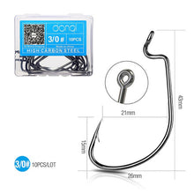Load image into Gallery viewer, DONQL 10pcs/ Set Fishing Hook Carbon Steel Wide Crank Offset Fishhook For Soft Worm Lure 5/0#-1# Bass Barbed Carp Fishing Hooks