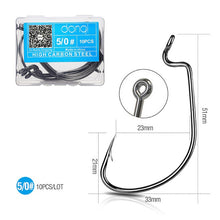 Load image into Gallery viewer, DONQL 10pcs/ Set Fishing Hook Carbon Steel Wide Crank Offset Fishhook For Soft Worm Lure 5/0#-1# Bass Barbed Carp Fishing Hooks