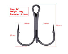 Load image into Gallery viewer, 10pcs Fishing Hooks High Steel Carbon Material Treble Black Fishing Hook Round Folded Saltwater Bass 3/0 # -10 # Tackle Tools