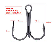 Load image into Gallery viewer, 10pcs Fishing Hooks High Steel Carbon Material Treble Black Fishing Hook Round Folded Saltwater Bass 3/0 # -10 # Tackle Tools