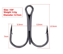 Load image into Gallery viewer, 10pcs Fishing Hooks High Steel Carbon Material Treble Black Fishing Hook Round Folded Saltwater Bass 3/0 # -10 # Tackle Tools