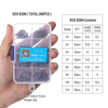 Load image into Gallery viewer, DONQL 300pcs/Box High Carbon Steel Fishing hooks Mixed Size Barbed jig hook Carp Fishing Jig Head for Fly fishing Accessories