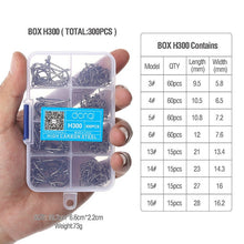 Load image into Gallery viewer, DONQL 300pcs/Box High Carbon Steel Fishing hooks Mixed Size Barbed jig hook Carp Fishing Jig Head for Fly fishing Accessories