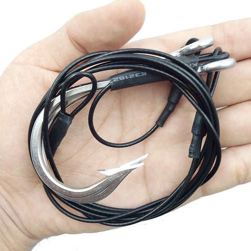 Hyaena 1PCS Stainless Steel Large Shark Fishing Hook Rigs 2 Arms 400lb Wire Leaders Big Hook Rig Fishing Tackle