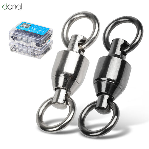 DONQL 10/20/50/pcs/lot Heavy Duty Fishing Lures Connector Bearing Stainless Steel Rolling Swivels Solid Rings Connector 0# - 8#