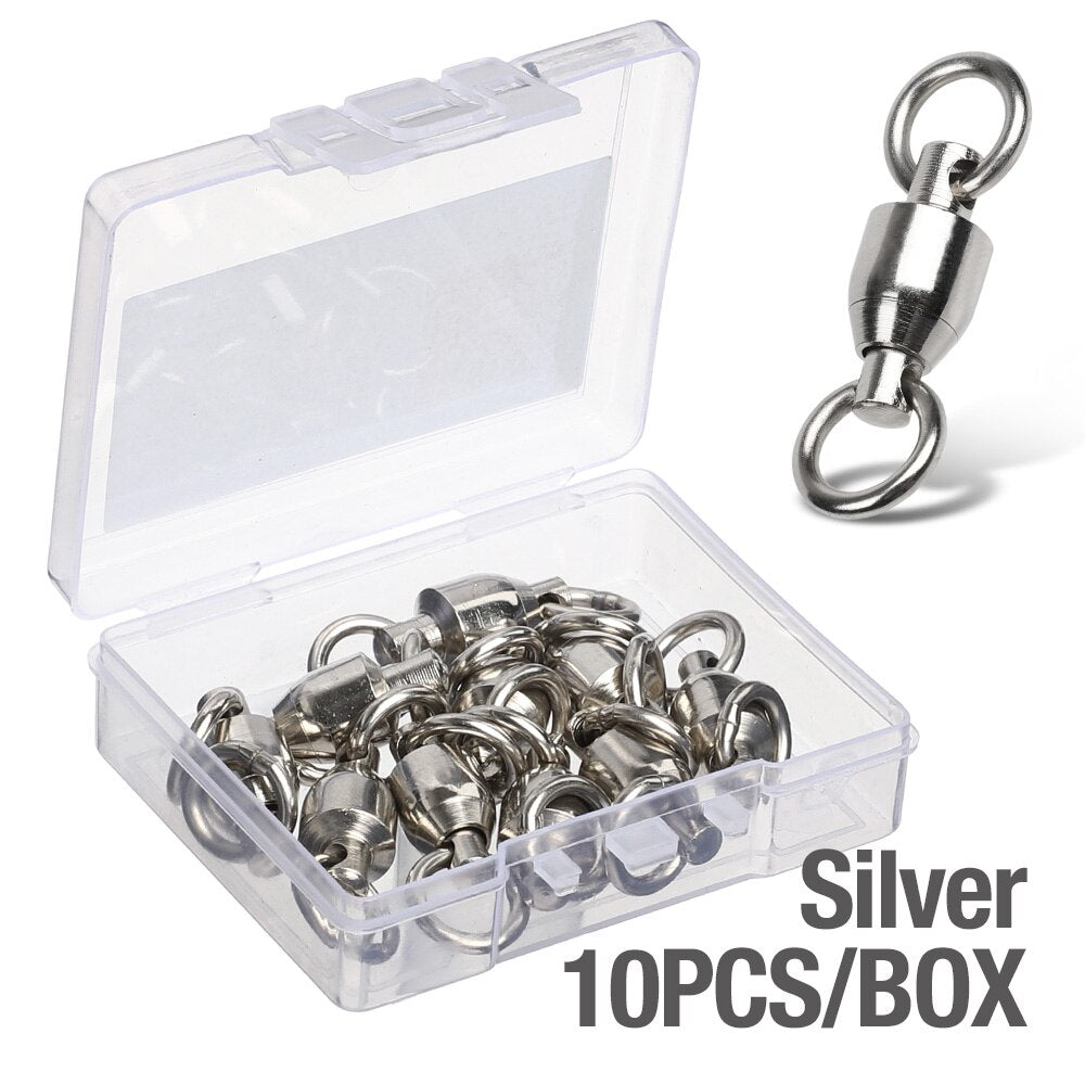 DONQL 10/20/50/pcs/lot Heavy Duty Fishing Lures Connector Bearing Stainless Steel Rolling Swivels Solid Rings Connector 0# - 8#