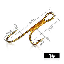 Load image into Gallery viewer, Fish King 20Pcs Barbed Golden Double Fishing Hooks Ryder Pike Dead Bait Predator Salmon Trout Perch Ringed Zander twin hook