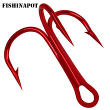 Load image into Gallery viewer, 20pcs/lot Red 2/4/6/8/10# Fishing Hooks High Carbon Steel Treble Hook Round Bent Treble For Saltwater Bass Fishing Tackle Pesca
