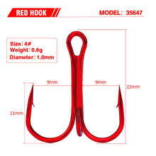 Load image into Gallery viewer, 20pcs/lot Red 2/4/6/8/10# Fishing Hooks High Carbon Steel Treble Hook Round Bent Treble For Saltwater Bass Fishing Tackle Pesca