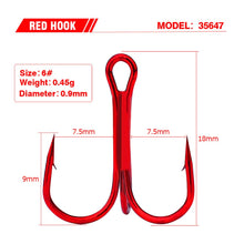 Load image into Gallery viewer, 20pcs/lot Red 2/4/6/8/10# Fishing Hooks High Carbon Steel Treble Hook Round Bent Treble For Saltwater Bass Fishing Tackle Pesca