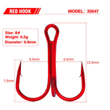 Load image into Gallery viewer, 20pcs/lot Red 2/4/6/8/10# Fishing Hooks High Carbon Steel Treble Hook Round Bent Treble For Saltwater Bass Fishing Tackle Pesca