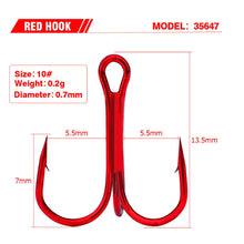 Load image into Gallery viewer, 20pcs/lot Red 2/4/6/8/10# Fishing Hooks High Carbon Steel Treble Hook Round Bent Treble For Saltwater Bass Fishing Tackle Pesca