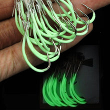 Load image into Gallery viewer, 30PCS Fluorescent Reliable Luminous Fishing Tackle Practical With Barbed Line Hook Carbon Steel Portable Fishing Accessories