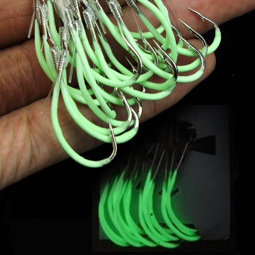 30PCS Fluorescent Reliable Luminous Fishing Tackle Practical With Barbed Line Hook Carbon Steel Portable Fishing Accessories