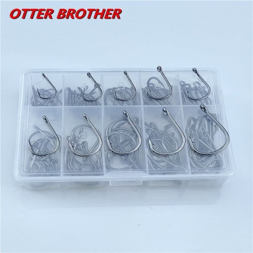 100pcs/box  Fish Hook High Carbon Steel Barbed 3#-12# 10 Series In Fly Fishing Hook Worm Pond Fishing Bait Holder Jig Hole Pesca