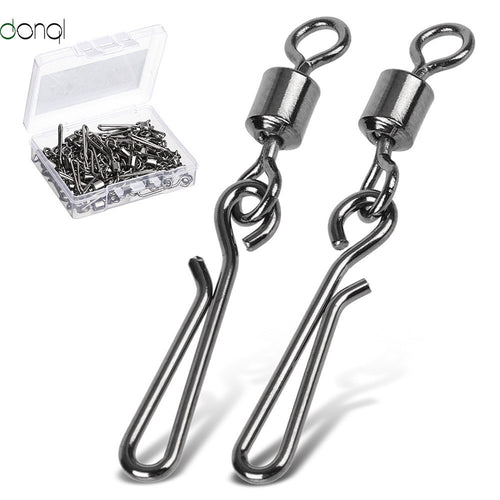 DONQL 10/20/50/Lot Fishing Connector Pin Bearing Rolling Swivel Stainless Steel with Snap Fishhook Lure Tackle Accessorie
