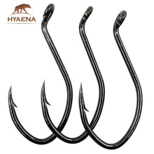 Load image into Gallery viewer, Hyaena 50pcs/lot 10#- 8/0 Catfish Hooks Inward Bending Circle Hooks Black Offset Wide Gap  Short Shank Fishing Hooks